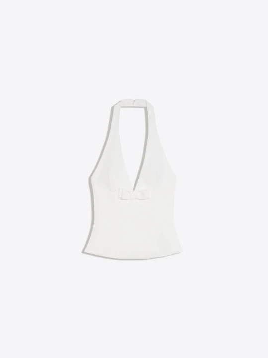 Zdjęcie produktu Bershka Top Halter Z Poliamidu Z Kokardą Kobieta Kremowy