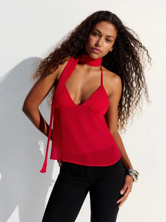 Zdjęcie produktu Bershka Top Na Ramiączkach Z Apaszką Kobieta Czerwony