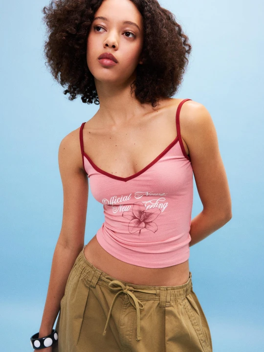 Zdjęcie produktu Bershka Top Na Ramiączkach Z Nadrukiem Kobieta Koralowy