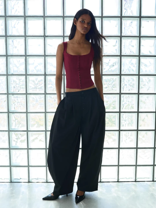 Zdjęcie produktu Bershka Top Typu Gorset Z Bengaliny Kobieta Rubinowy