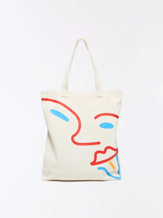 Zdjęcie produktu Bershka Torba Shopper Z Nadrukiem Jun Ioneda Mężczyzna Kremowy
