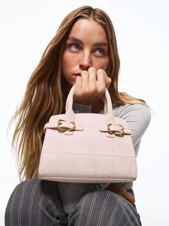 Zdjęcie produktu Bershka Torebka Z Efektem Zamszu I Klamrami Kobieta Różowy