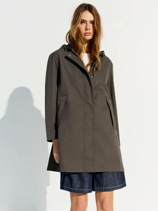 Zdjęcie produktu Bershka Trencz Wodoodporny I Wiatroodporny Z Kapturem Kobieta Khaki