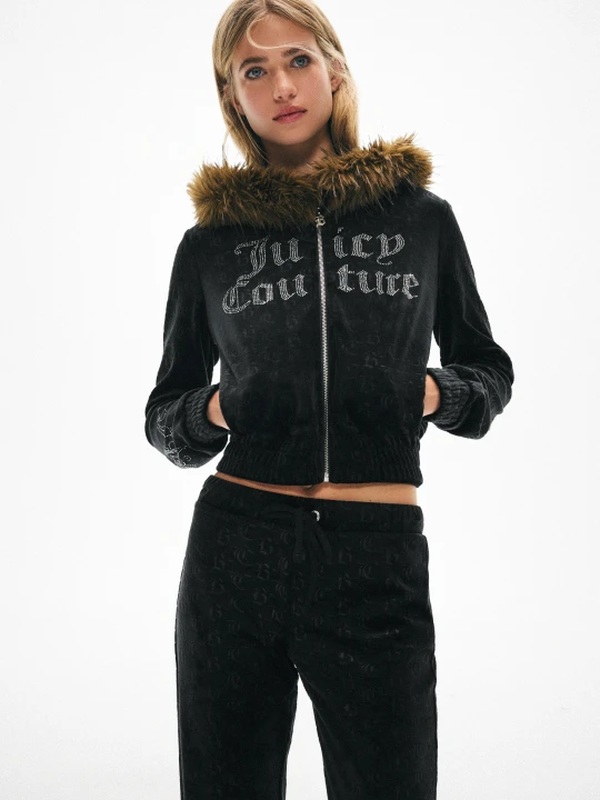 Zdjęcie produktu Bershka Welurowa Bluza Z Kapturem Juicy Couture X Bershka Kobieta Czarny