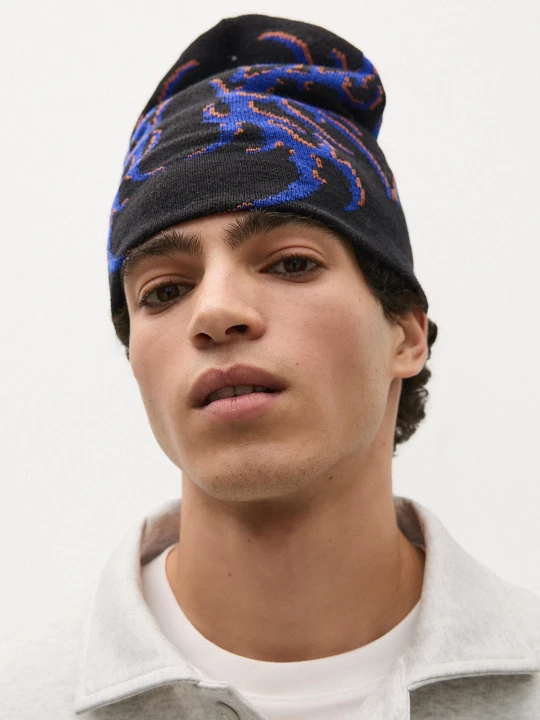 Zdjęcie produktu Bershka Wzorzysta Czapka Beanie Z Dzianiny Mężczyzna Czarny