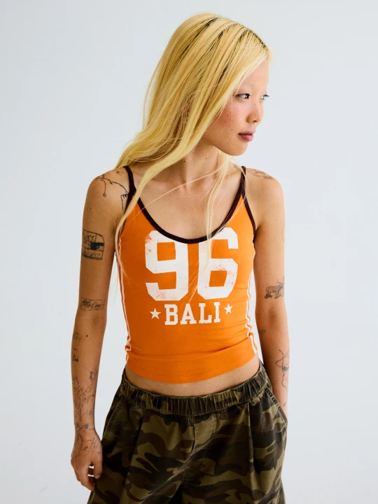 Zdjęcie produktu Bershka Wzorzysty Top Na Ramiączkach Kobieta Pomarańczowy