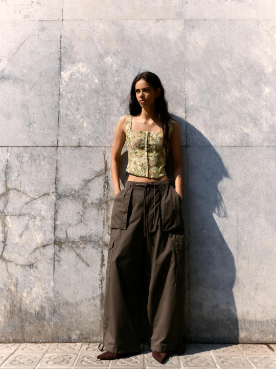 Zdjęcie produktu Bershka Żakardowy Top Gorsetowy Na Ramiączkach Kobieta Zielony