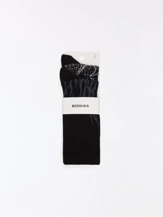 Zdjęcie produktu Bershka Zestaw 2 Par Skarpetek Z Nadrukiem Mężczyzna Czarny