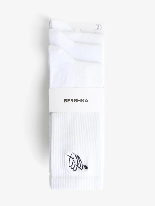 Zdjęcie produktu Bershka Zestaw 3 Par Skarpetek Z Haftem Mężczyzna Biały