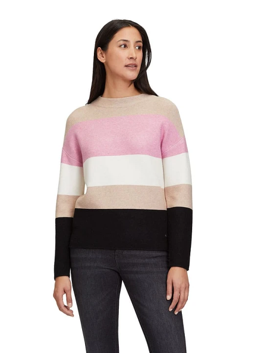 Zdjęcie produktu BETTY & CO Sweter w kolorze czarno-beżowo-jasnoróżowym rozmiar: 44