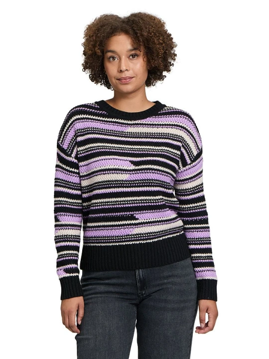 Zdjęcie produktu BETTY & CO Sweter w kolorze fioletowo-czarno-kremowym rozmiar: 44