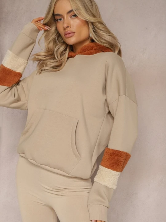 Zdjęcie produktu Beżowa Bawełniana Bluza z Kapturem i Wstawkami z Polaru Qilin Las Garras