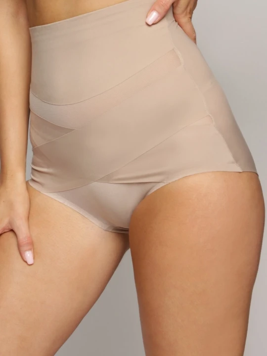 Zdjęcie produktu Beżowa Bielizna Modelująca Majtki z Wysokim Stanem i Skośnymi Przeszyciami Manisa HAN