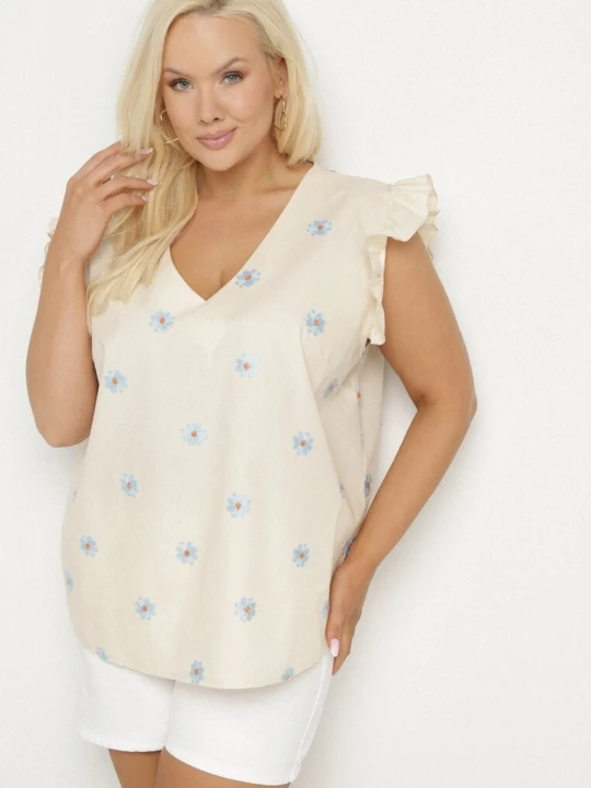 Zdjęcie produktu Beżowa Bluzka z Wiskozy w Kwiaty Tolamea Melya By Melody
