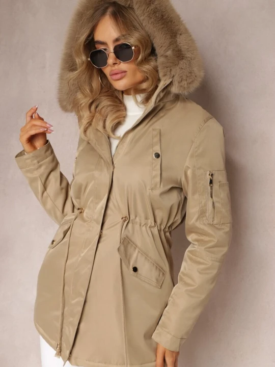 Zdjęcie produktu Beżowa Kurtka Parka z Kapturem i Ozdobnym Futerkiem Dioneta Swest