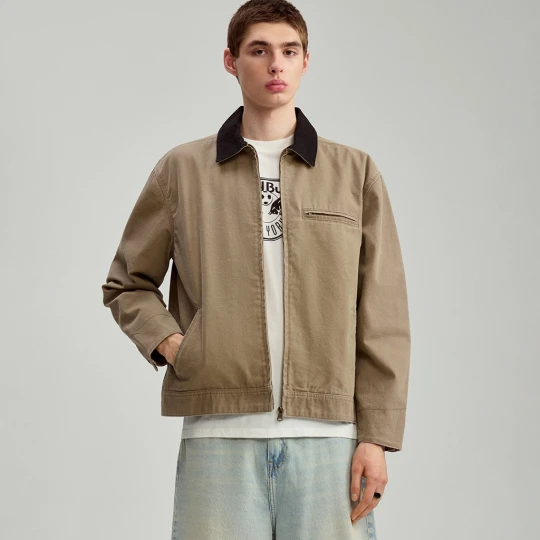 Zdjęcie produktu Beżowa kurtka typu barn jacket z kontrastowym kołnierzem House