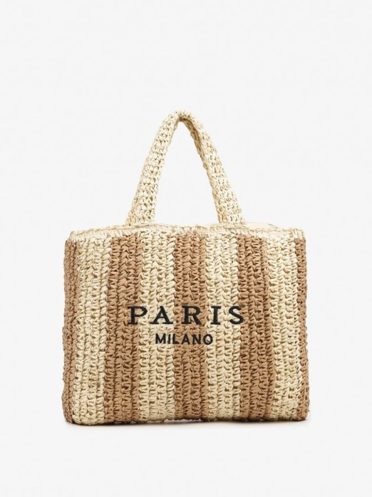 Zdjęcie produktu Beżowa Plażowa Torebka Shopperka Ozdobiona Napisem Navale Paris Milano