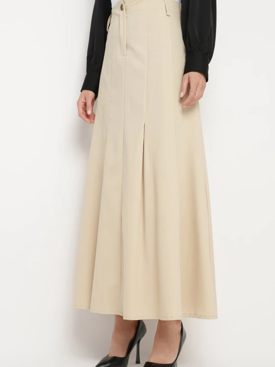 Zdjęcie produktu Beżowa Spódnica Maxi Rozkloszowana w Garniturowym Stylu Araxna Lily Rose