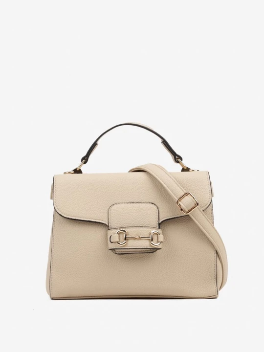 Zdjęcie produktu Beżowa Torebka Typu Listonoszka z Rączką i Klapą z Aplikacją Alatiela Fashion&bags