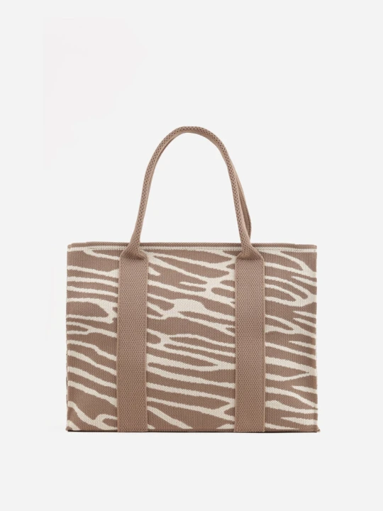 Zdjęcie produktu Beżowa Torebka w Stylu Shopper w Zebrę z Regulowanym Paskiem i Rączkami Tolip Versoli