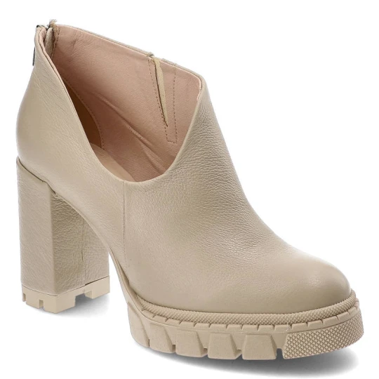 Zdjęcie produktu Beżowe Botki Armodo Stylowe Skórzane Buty Na Obcasie