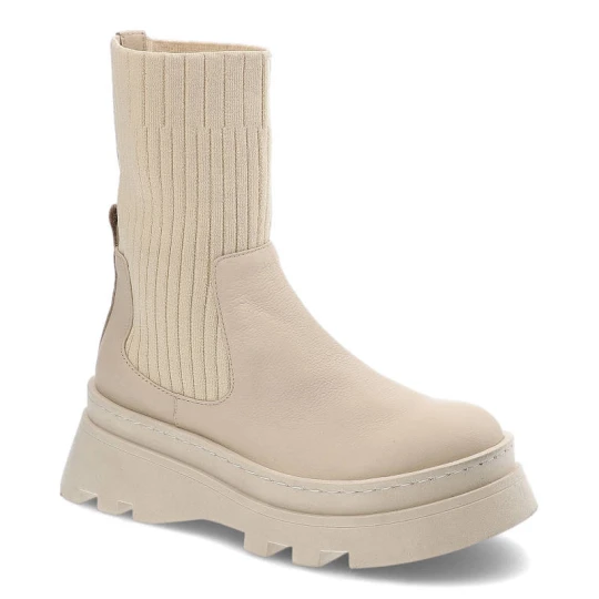 Zdjęcie produktu Botki damskie Artiker, wysoka elastyczna cholewka z dzianiny polączona ze skórą naturalną wsuwana konstrukcja, beige, 51C0859