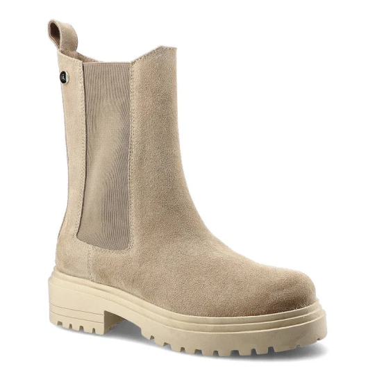 Zdjęcie produktu Botki damskie Carinii, z zamszową cholewką elastycznymi wstawkami ułatwiającymi zakładanie i masywną podeszw, beżowe, B5952-N_-O17-000-000-E23