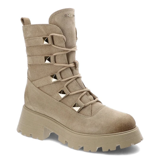 Zdjęcie produktu Beżowe Botki Chebello Modne Skórzane Buty Damskie