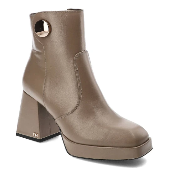 Zdjęcie produktu Beżowe Botki Chebello Modne Skórzane Buty Na Obcasie