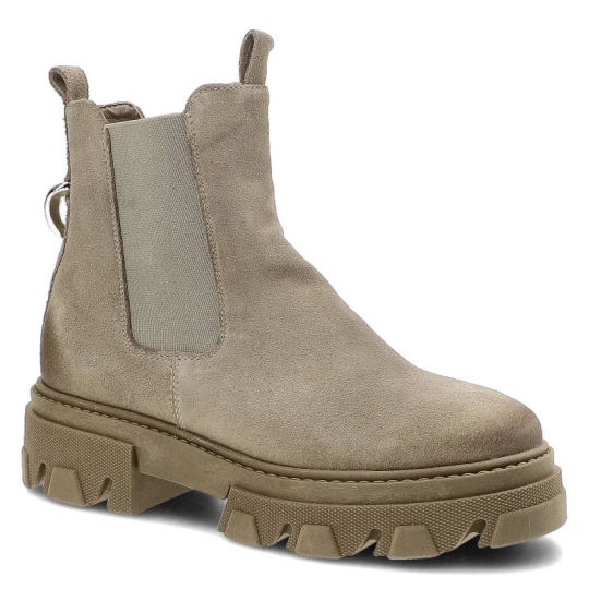 Zdjęcie produktu Botki damskie Dwunasty Shoes, naturalna skóra zamszowa cholewka za kostkę z elastycznymi wstawkami wsuwana konstrukcja z pętelkami masywna podeszwa z beżowy