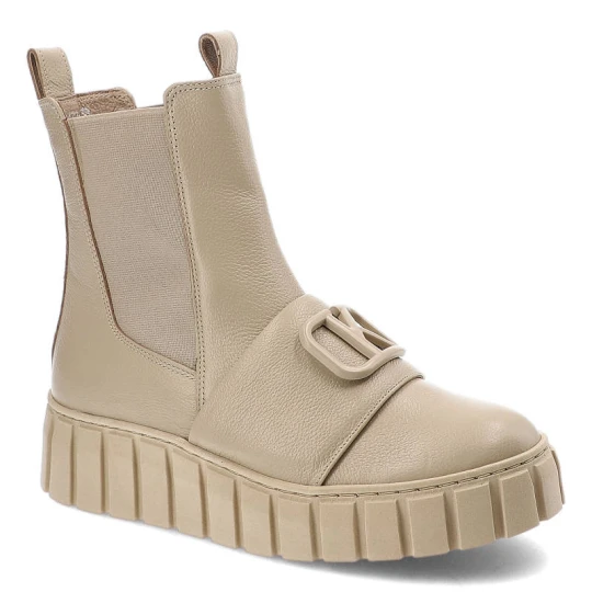 Zdjęcie produktu Beżowe Botki Karino Skórzane Buty Damskie