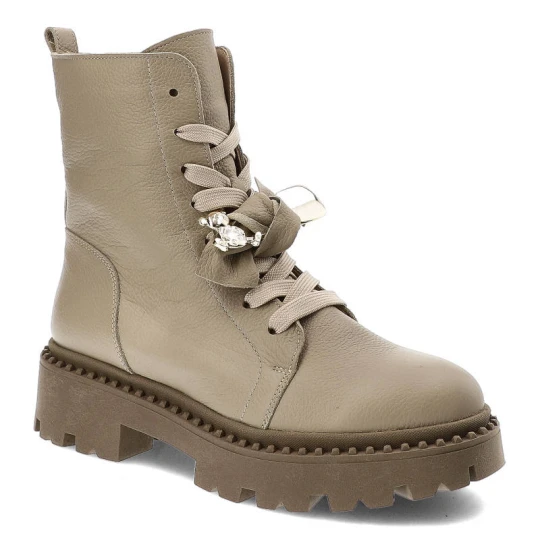 Zdjęcie produktu Beżowe Botki Karino Skórzane Eleganckie Buty Damskie