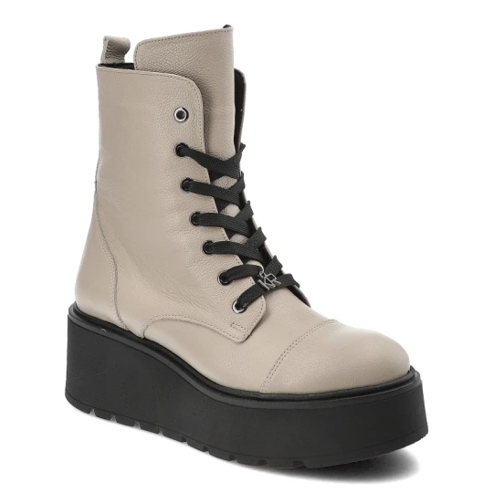 Zdjęcie produktu Beżowe Botki Karino Stylowe Buty Damskie Na Platformie