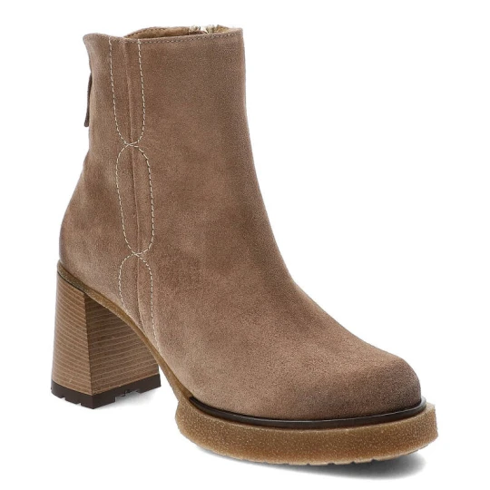 Zdjęcie produktu Beżowe Botki Lemar Damskie Modne Buty Na Obcasie