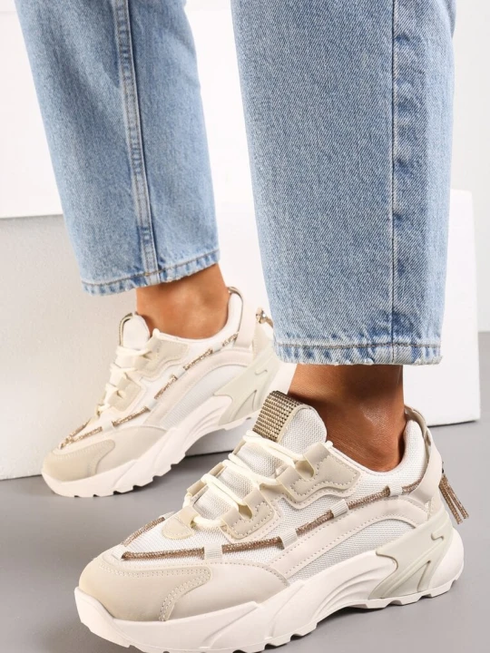 Zdjęcie produktu Beżowe Sneakersy z Ozdobnym Sznurkiem z Cyrkoniami Saerina