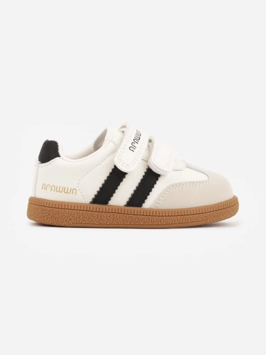 Zdjęcie produktu Beżowe Buty Sportowe Sneakersy z Wkładką ze Skóry Naturalnej i Paskami Petogenia Apawwa