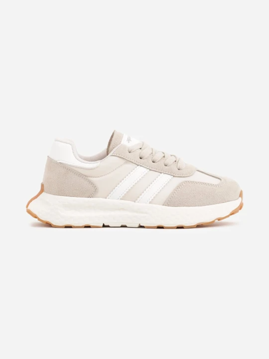 Zdjęcie produktu Beżowe Buty Sportowe Sneakersy Zapinane na Rzep ze Skórzaną Wkładką Ladru Apawwa