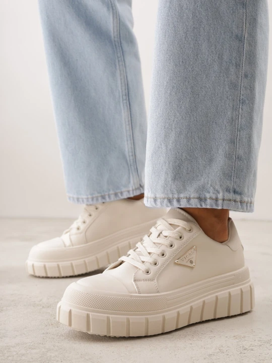 Zdjęcie produktu Beżowe Casualowe Sneakersy VICES na Grubej Podeszwie z Tłoczeniami Therelle