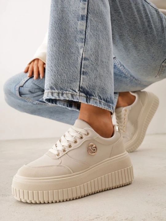 Zdjęcie produktu Beżowe Chunky Sneakersy VICES z Aplikacją na Platformie ze Żłobieniami Ilunatesa