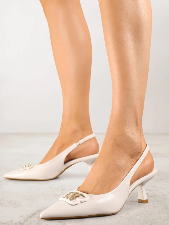 Zdjęcie produktu Beżowe Czółenka Sandały Vices na Kaczuszce Typu Slingback Ozdobione Metaliczną Aplikacją Lilarunea