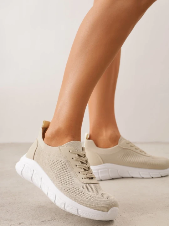 Zdjęcie produktu Beżowe Dzianinowe Sneakersy na Grubej Podeszwie ze Żłobieniami Enolora Ballada