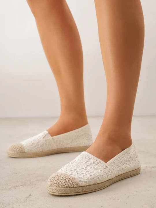 Zdjęcie produktu Beżowe Espadryle z Koronkową Cholewką i Podeszwą z Plecionki Marilex Ballada