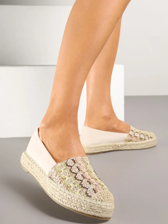 Zdjęcie produktu Ciemnobeżowe Espadryle z Plecionym Sznurkiem i Geometrycznym Wzorem Sdivira Milas91 Beżowy