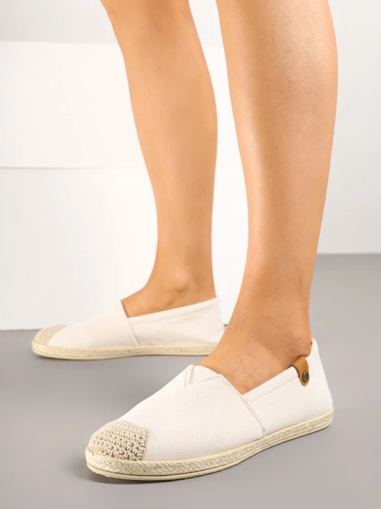 Zdjęcie produktu Beżowe Espadryle ze Zdobieniami z Plecionki i Elastyczną Wstawka Nelithae Ballada