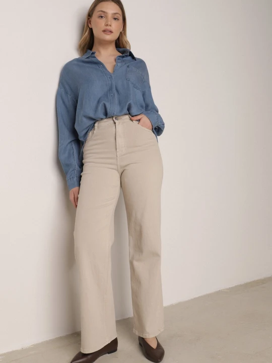 Zdjęcie produktu Beżowe Jeansy Szerokie Murisana Hello Miss