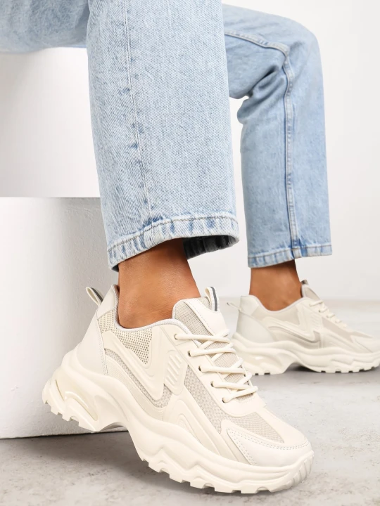 Zdjęcie produktu Beżowe Klasyczne Sneakersy Sznurowane na Niskiej Platformie Lenivia Vices