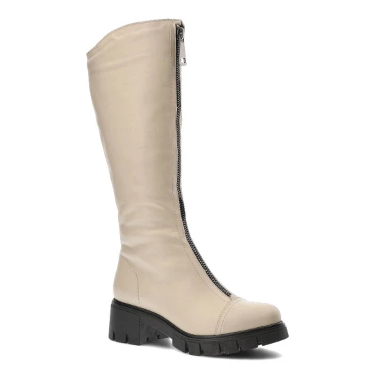 Zdjęcie produktu Beżowe Kozaki Simen Modne Wygodne Buty Damskie
