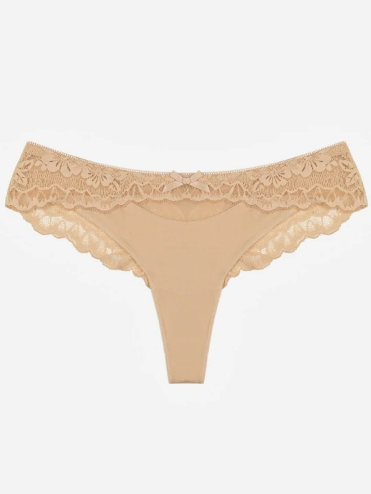 Zdjęcie produktu Beżowe Majtki Typu Stringi z Koronką Nedareanes Love Magnolia