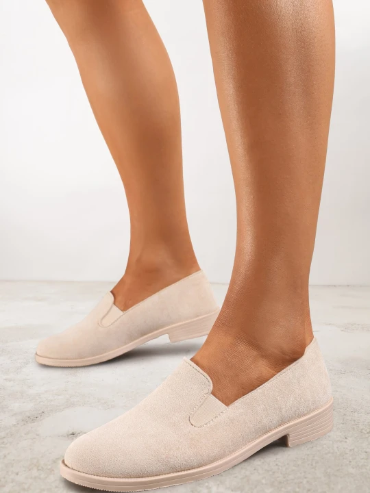 Zdjęcie produktu Beżowe Mokasyny Loafersy z Imitacji Zamszu Valtoria