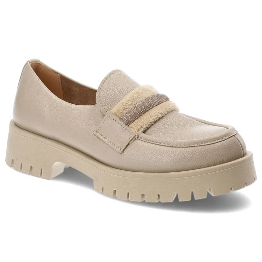 Zdjęcie produktu Beżowe Półbuty Lemar Eleganckie Skórzane Buty Damskie